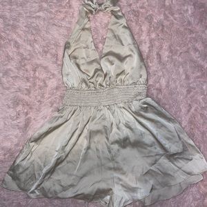 DO+BE Boutique Halter V-Neck Romper Champagne Silk